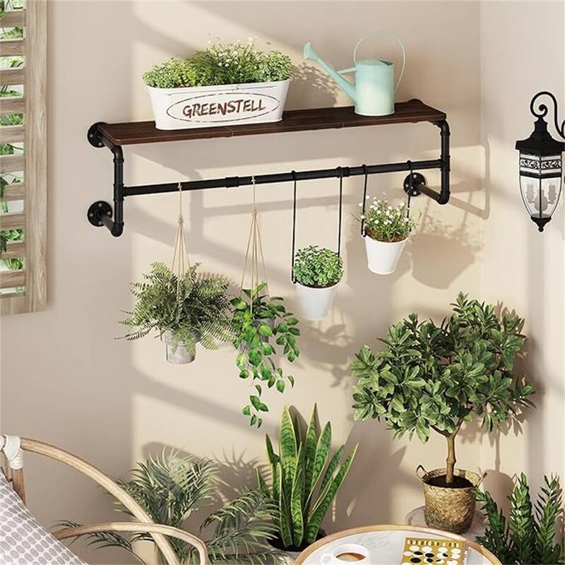 Clothes Rack with Top Shelf, 41in Industrial Pipe Wall Mounted Garment Rack