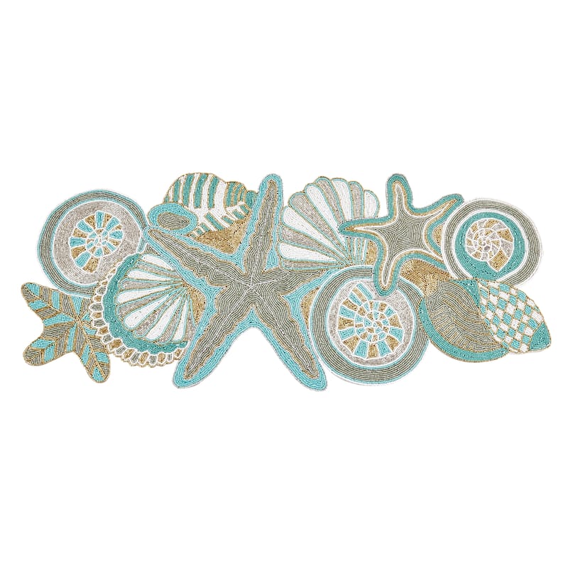 Sea Shell Beaded Design Table Runner - 13"x36"