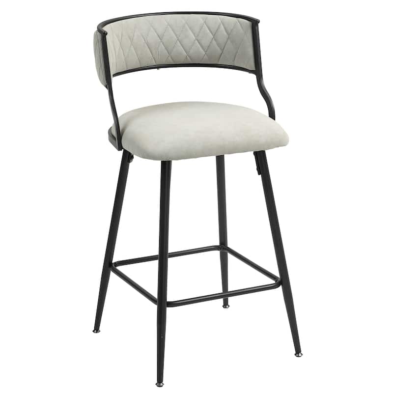 Counter Height Bar Stools Set of 2, Kitchen Island Counter Bar Stool with Curved Back & Metal Legs, Modern Upholstered Bar Chair
