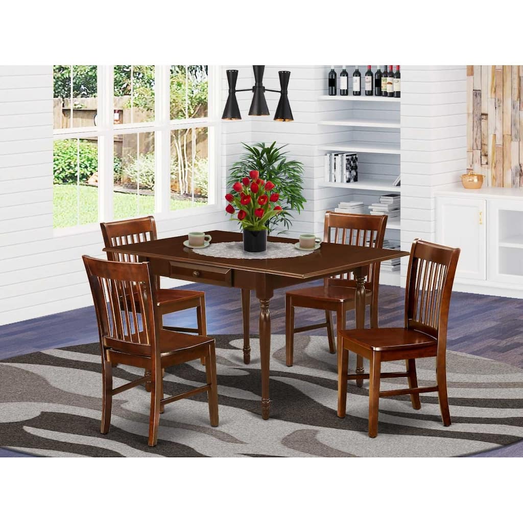 5-Piece Mahogany Finish Solid Wood Top - Dining Room Set - Seats 4
