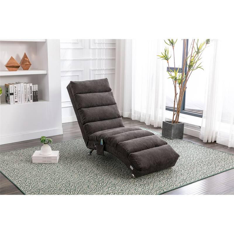 Linen Long Chaise Lounge Massage Recliner - Dark Grey