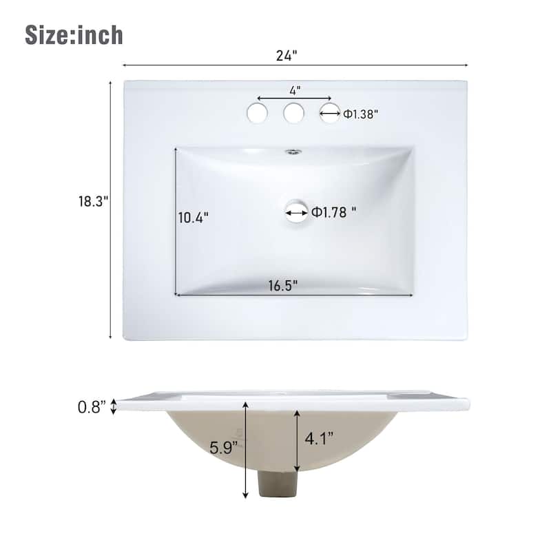 Modern 24-Inch Wall-Mounted Bathroom vanity with 2 Drawers