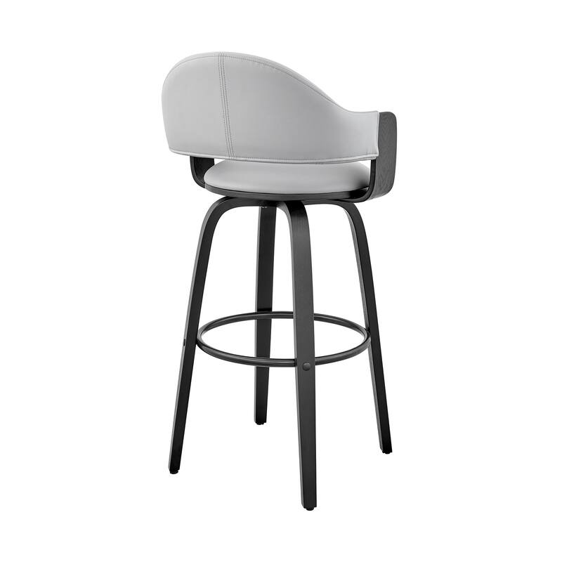 30" Rich Grey Faux Leather Walnut Wood Bar Stool - 40" x 20" x 20".