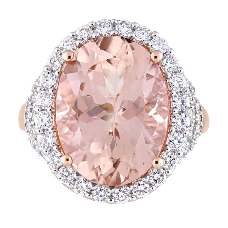 Miadora Signature Collection 14k Rose Gold Oval-Cut Morganite and 1 2/5ct TDW Diamond Halo Cocktail Ring (G-H, SI1-SI2)