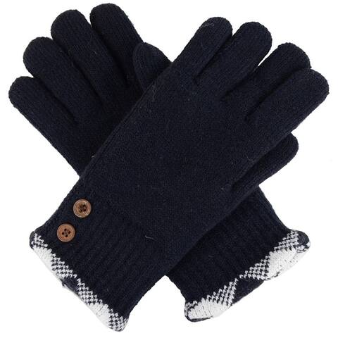BYOS Womens Winter Ultra Warm Soft Plush Faux Fur Fleece Lined Knit Gloves W/Wooden Button Cuff Rustic Style