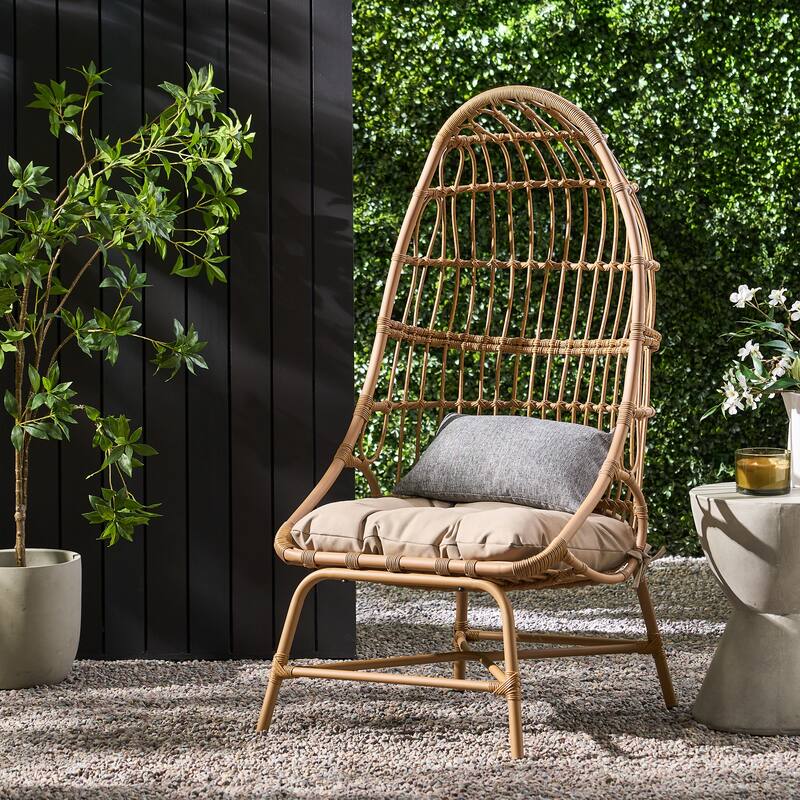 Roomfitters Outdoor Wicker Cocoon Chair with Cushion, High Back Lounge Accent Chair for Patio or Garden
