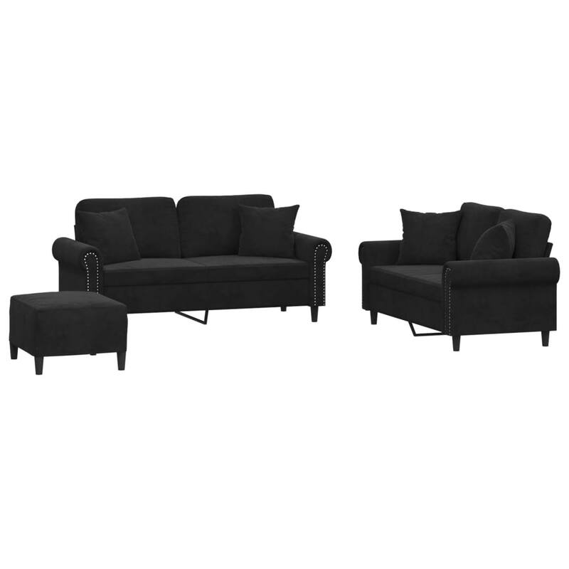 vidaXL Sofa Set Black Velvet, Metal, Plywood Large Sofa Set - 30.3 x 67.7 x 31.5 in