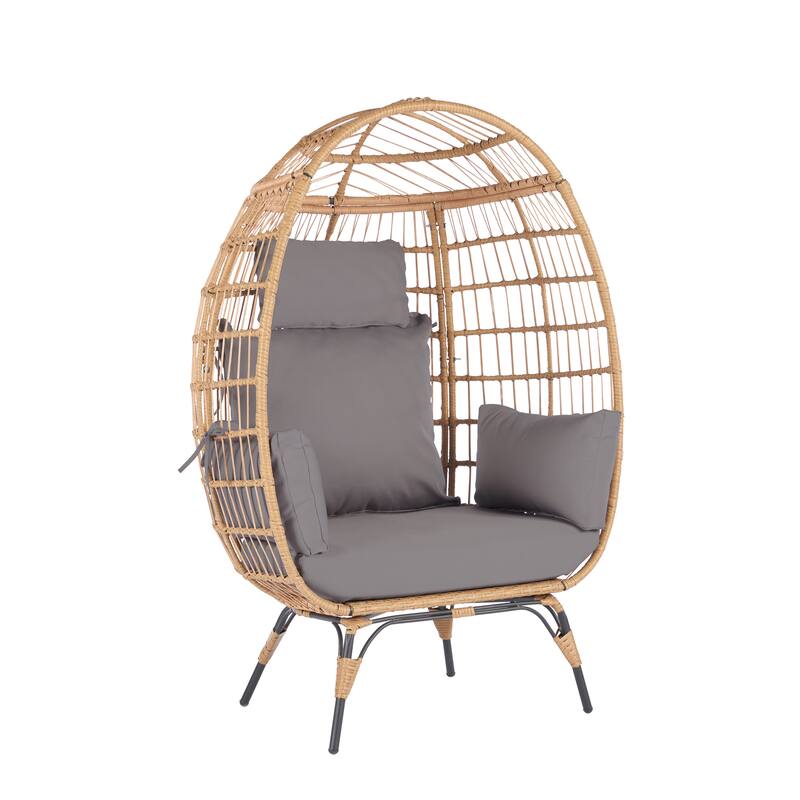 Wicker Egg Chair, Oversized Outdoor Lounger for Patio, Backyard, Living Room