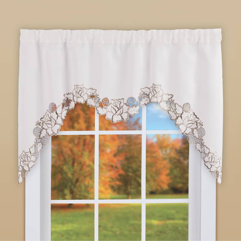 Lattice Embroidered Rose Elegant Window Swag Valance - 7.250 x 6.000 x 1.500 - Champagne