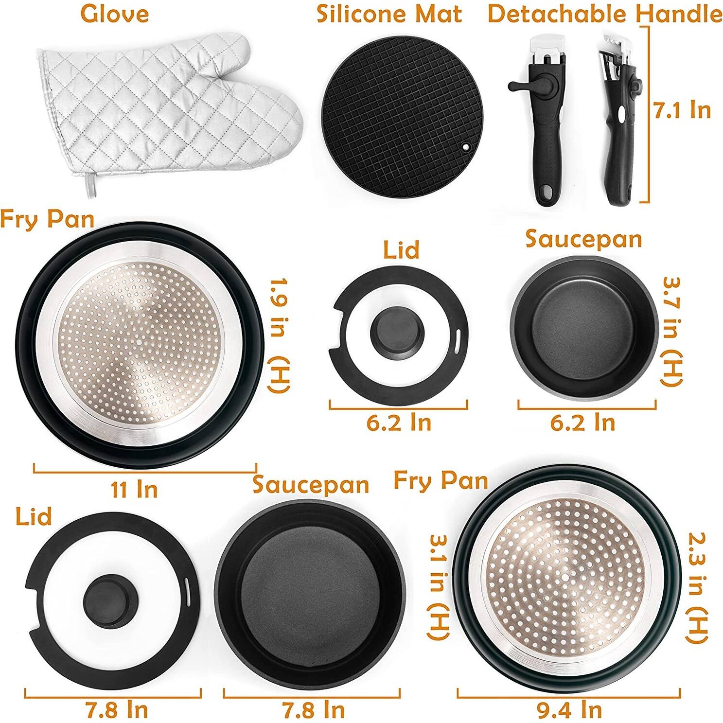 Stone Aluminum Pots And Pans Set Nonstick, Removable Handle Cookware