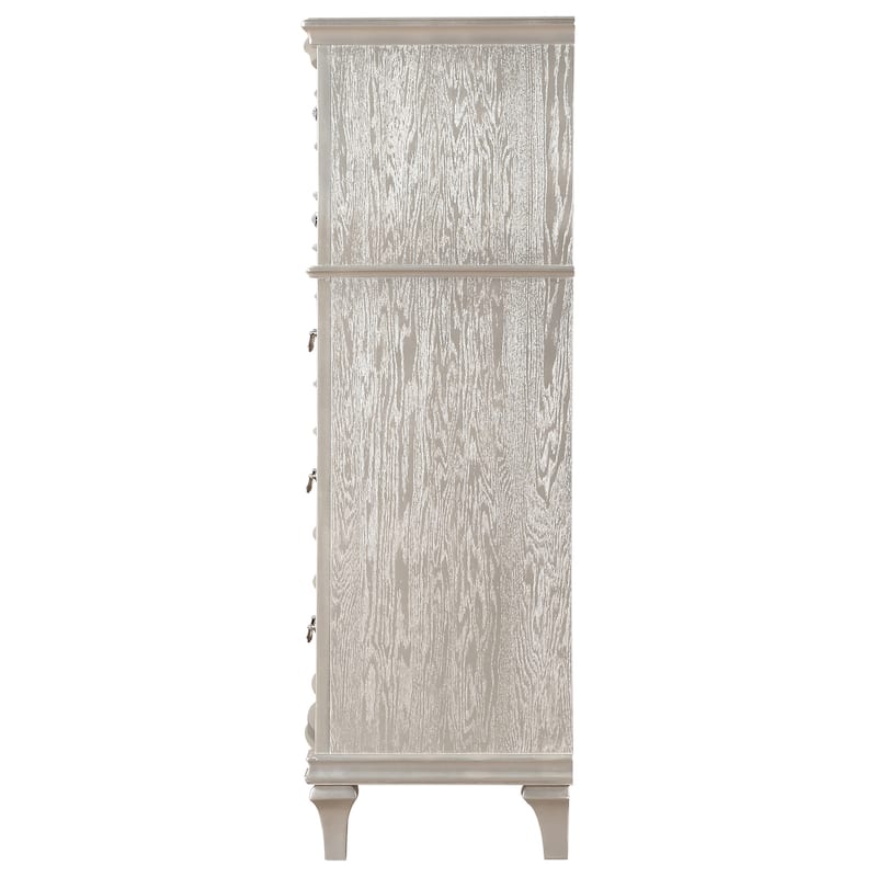 Inz 60 Inch 6 Drawer Tall Dresser Chest, Elegant Trim, Classic Silver