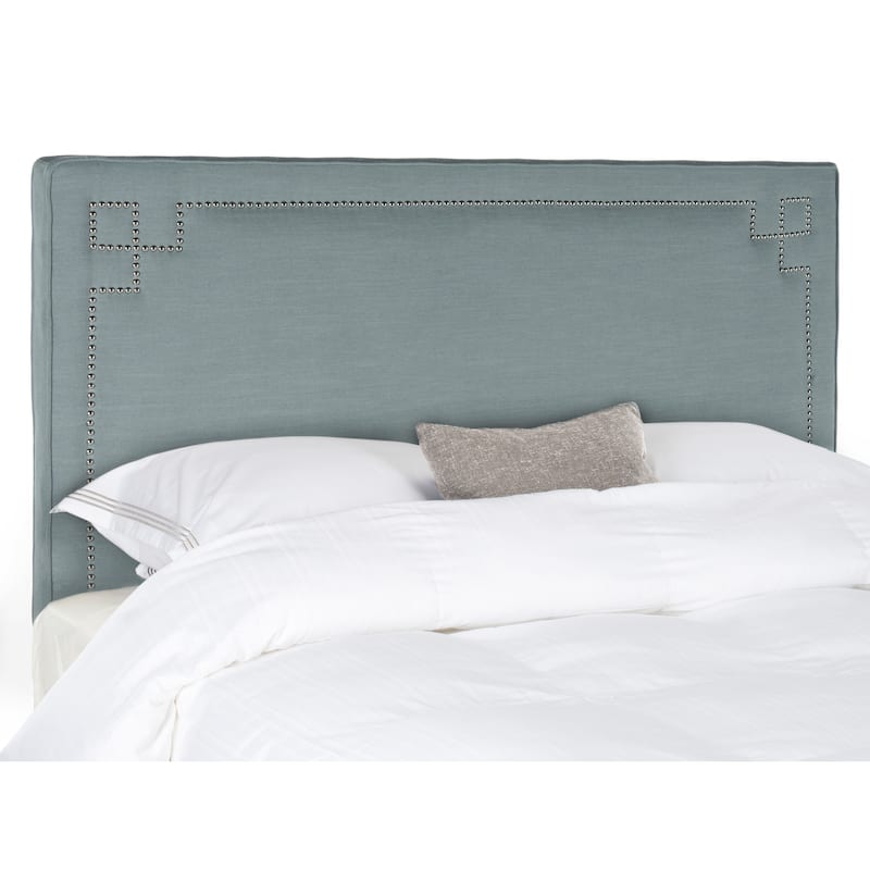 SAFAVIEH Burgi Sky Blue Linen Blend Upholstered Greek Key Headboard (Full)