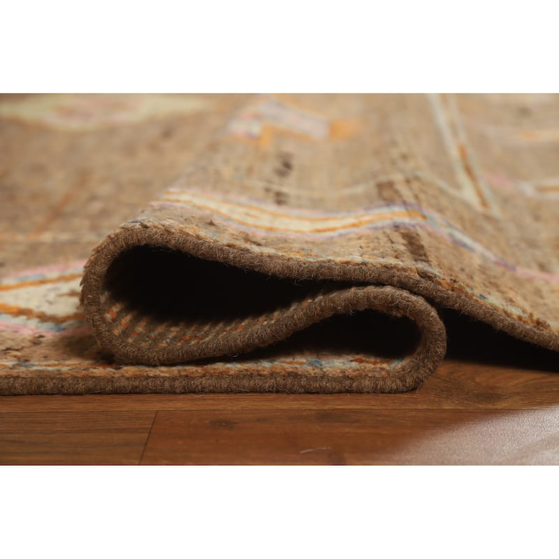 Moroccan Oriental Area Rug Hand-Knotted Brown Modern Wool Carpet - 7'0" x 9'6"
