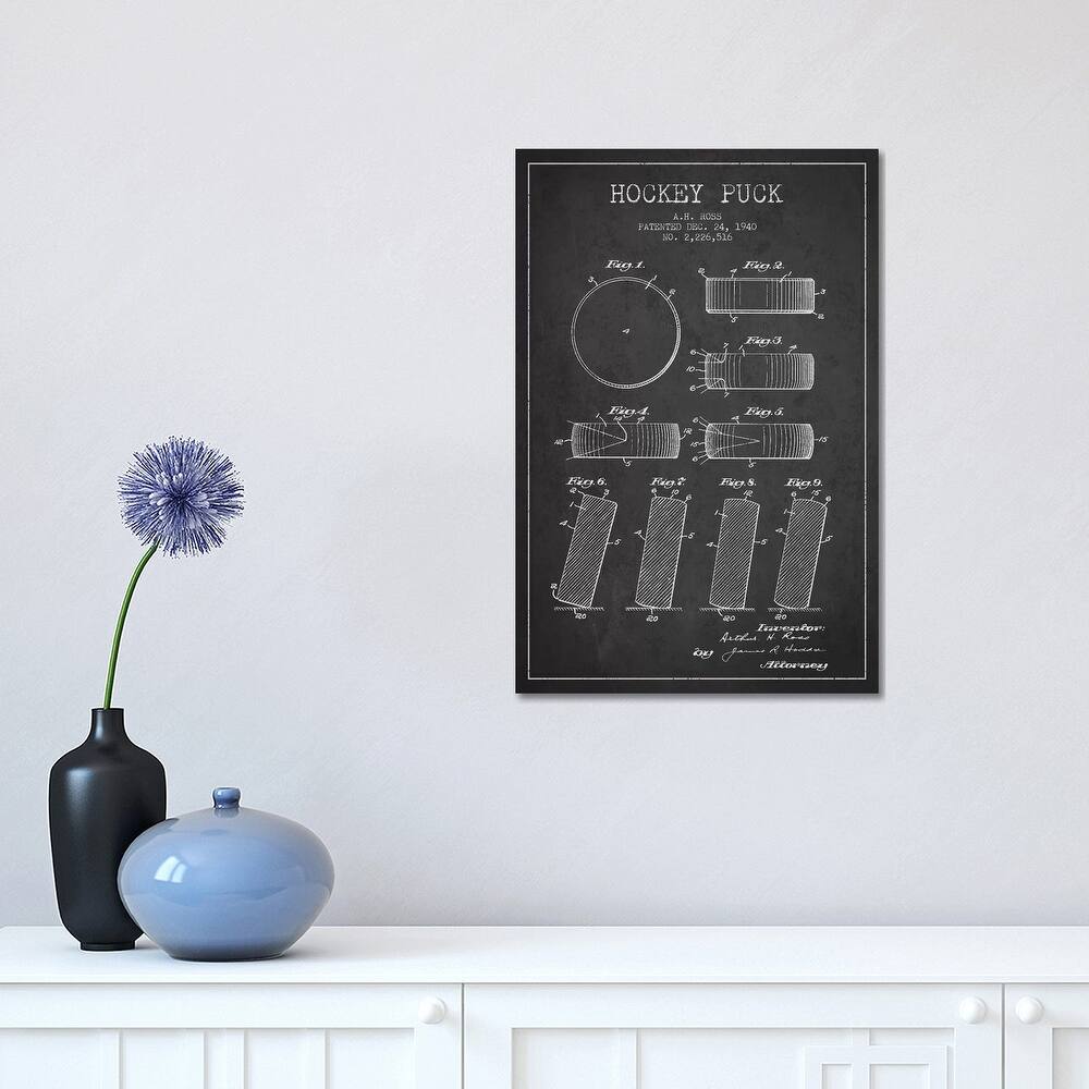 iCanvas "Hockey Puck Charcoal Patent Blueprint" by Aged Pixel Canvas Print