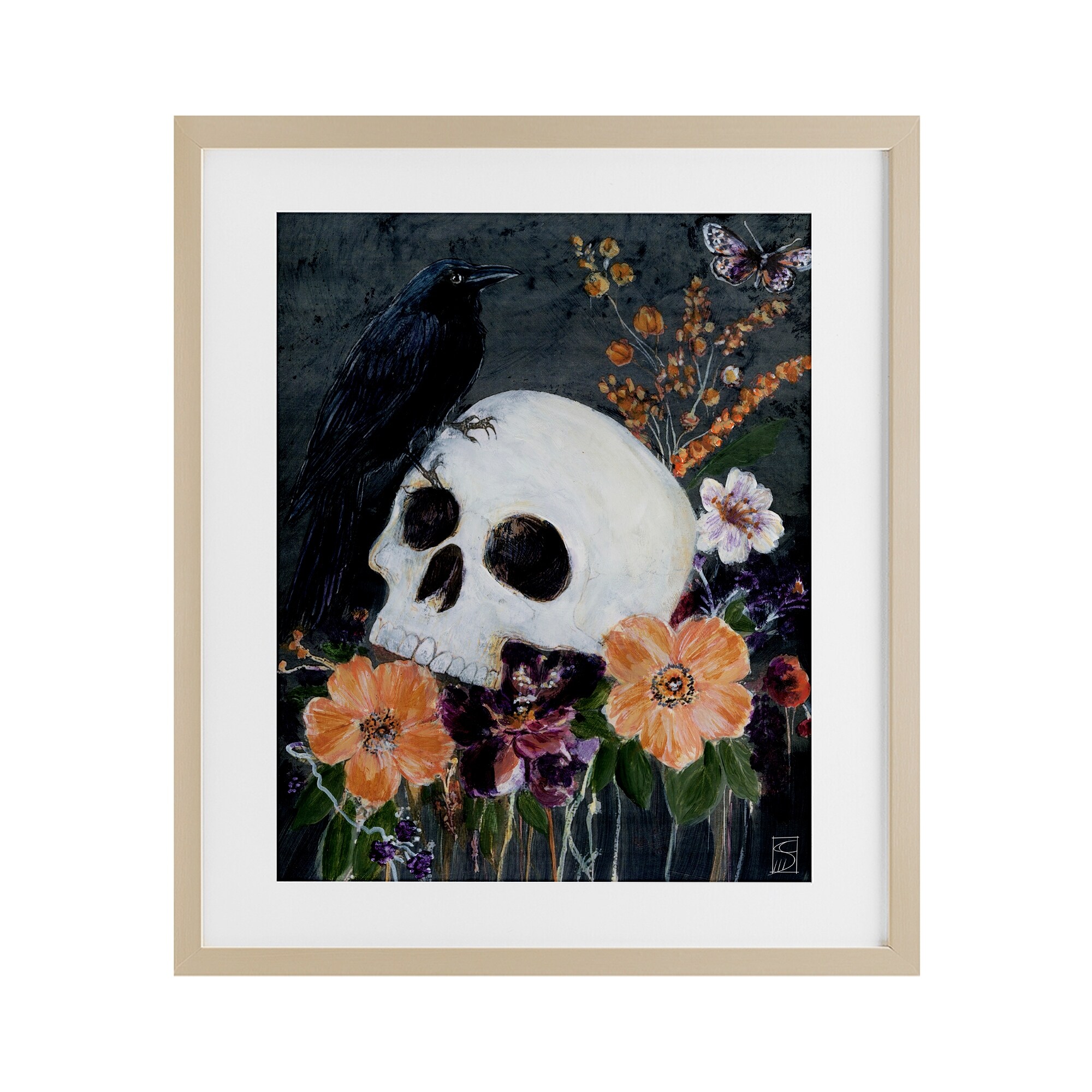 Stupell Halloween Flowers & Skull Under Glass Framed Design By Sara Culpepper