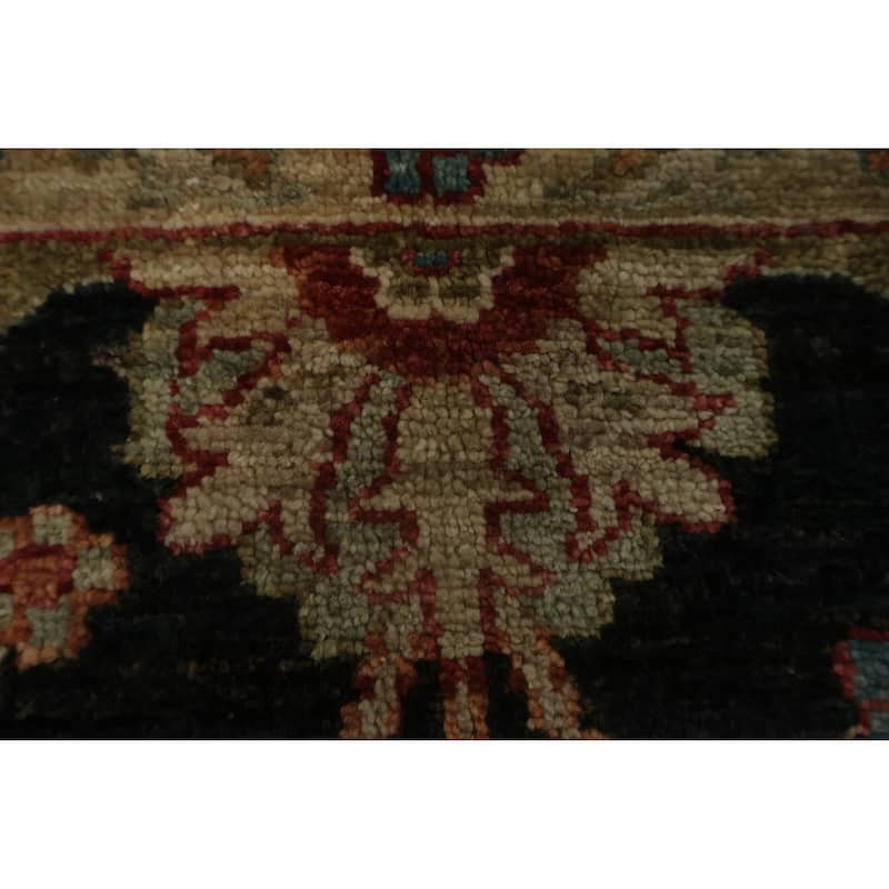 Hand Knotted Oriental 100% Wool Carpet Traditional All-Over Black Peshawar Area Rug - 10' 4'' X 7' 0''