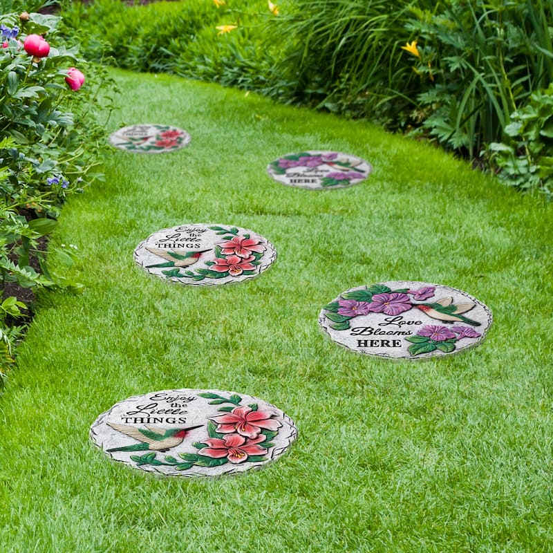 Glitzhome 6-Piece Hummingbird and Flower Pathway Cement Stepping Stones - 10 in