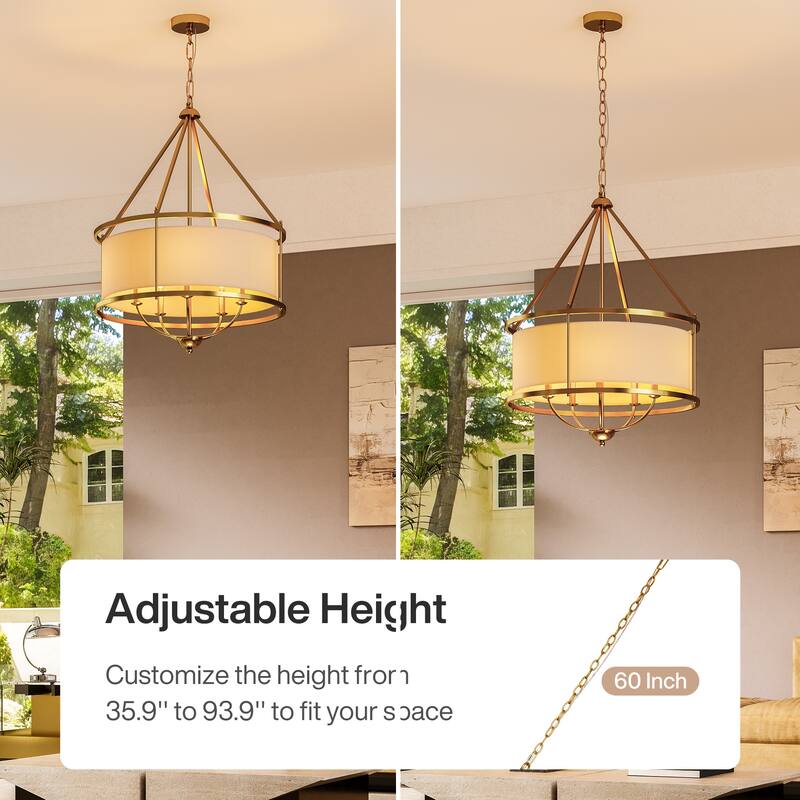24-Inch Modern Luxury Drum Pendant Light with Adjustable Chain, Fabric Chandelier