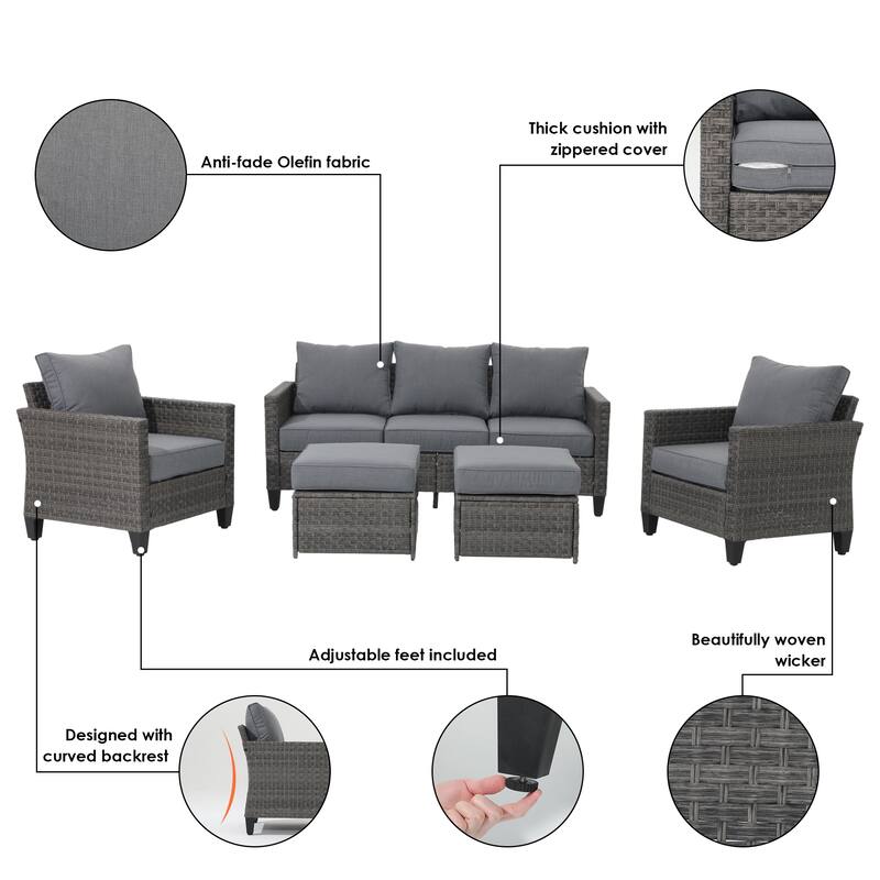 Outdoor 5-piece Sectional Wicker Sofa Set with Cushion