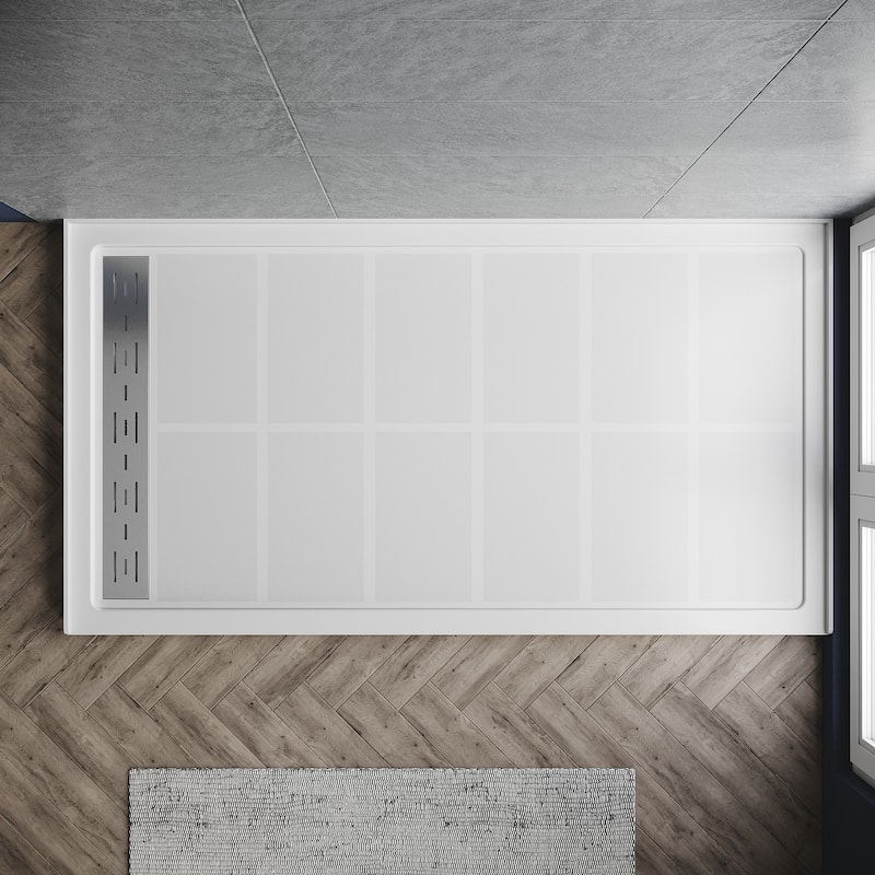 Elegant Rectangular SMC Shower Base 48'' W x 36'' D x 4'' H Single Threshold Anti-slip Shower Pan with Shower Drain