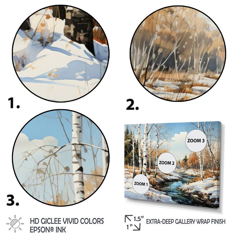 Designart "Birch Woods Winter Whispers III" Tree Birch Framed Wall Art Living Room