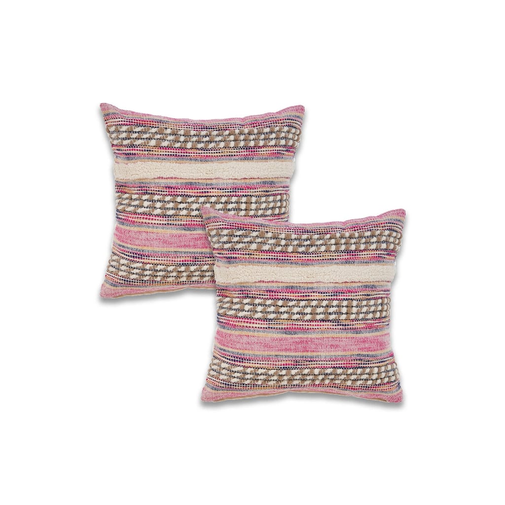 Sevita Pink Striped Cotton Blend Square Throw Pillow, Set of 2