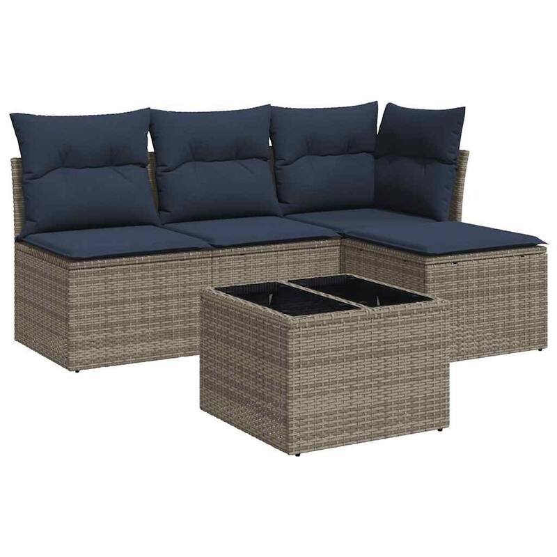 vidaXL 4/5 Piece Patio Sofa Set with Cushions Black/Brown/Gray Poly Rattan - 24.4 x 24.4 x 27.2
