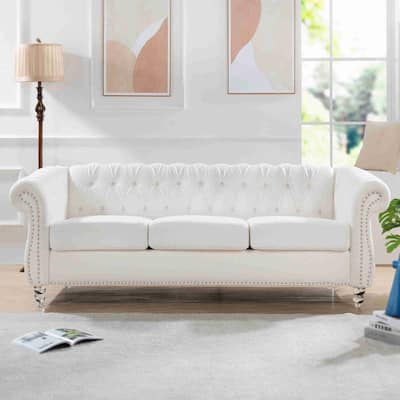 84" White Rolled Arm Chesterfield 3 Seater Sofa Couch