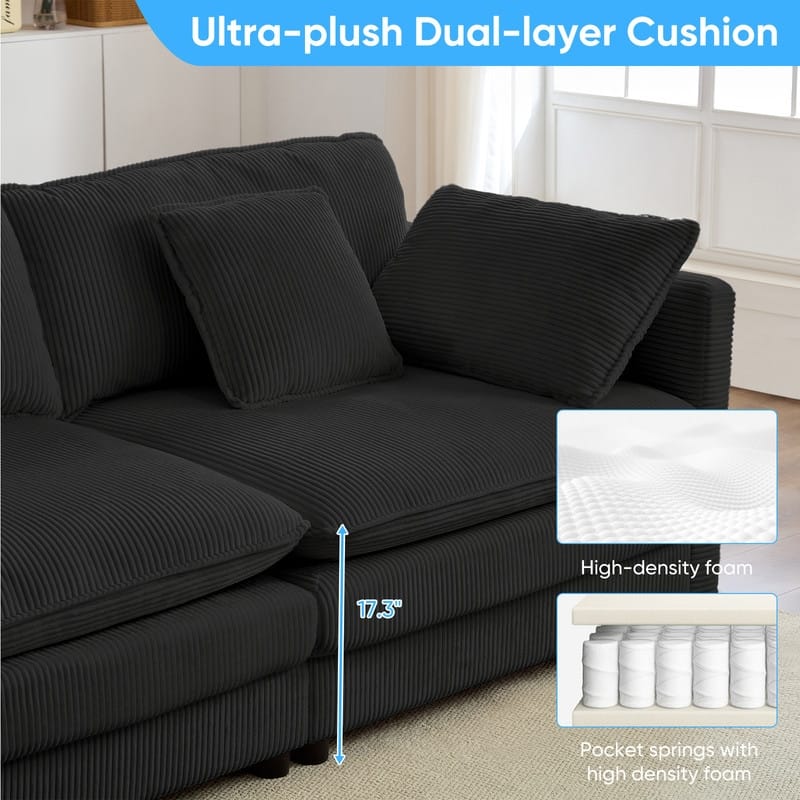 Mixoy 148''Oversized Modular Sectional Sofa, U-Shaped 6-Seater Corduroy Upholstered Deep Seat Sofa with 2 Movable Ottomans - 4+2