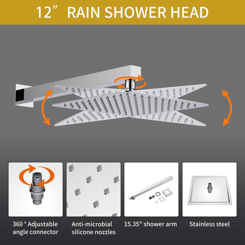 GIVINGTREE 12 inch Tub and Shower Faucet with Rough-In Valve - 12 inch