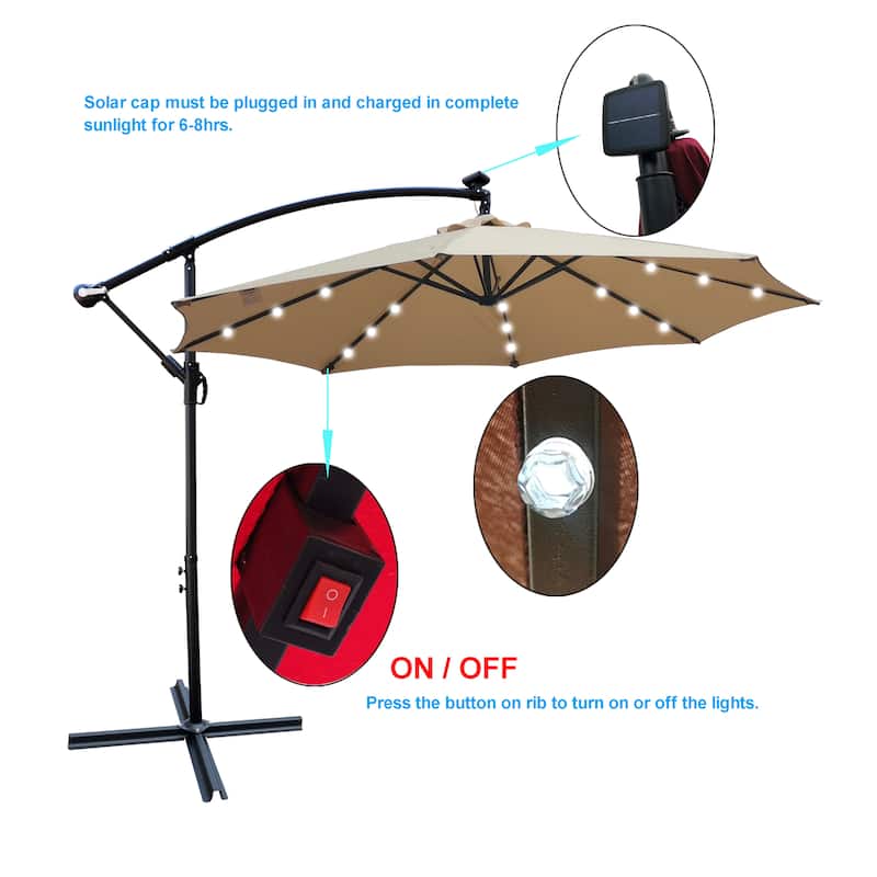 10ft Outdoor Patio Umbrella Waterproof Solar Powered LED Lighted