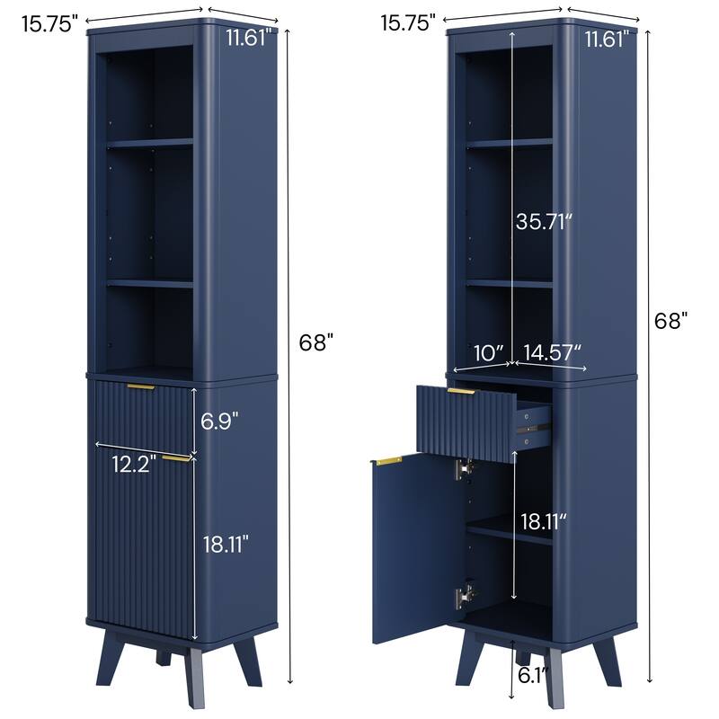 68" H Tall Bathroom Storage Cabinet with Adjustable Shelves and One Drawer & Door, Storage Cabinet for Bathroom, Living Room