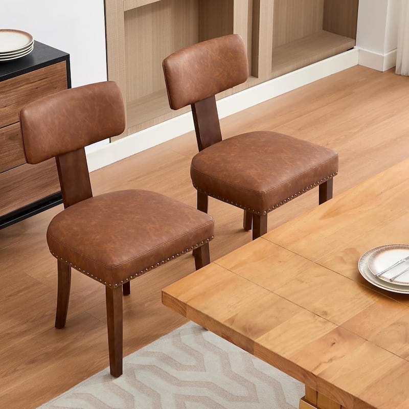 Modern Fabric Dining Chairs, Upholstered Kitchen Chairs with Hardwood Frame, Wood Legs, Nailhead Trim