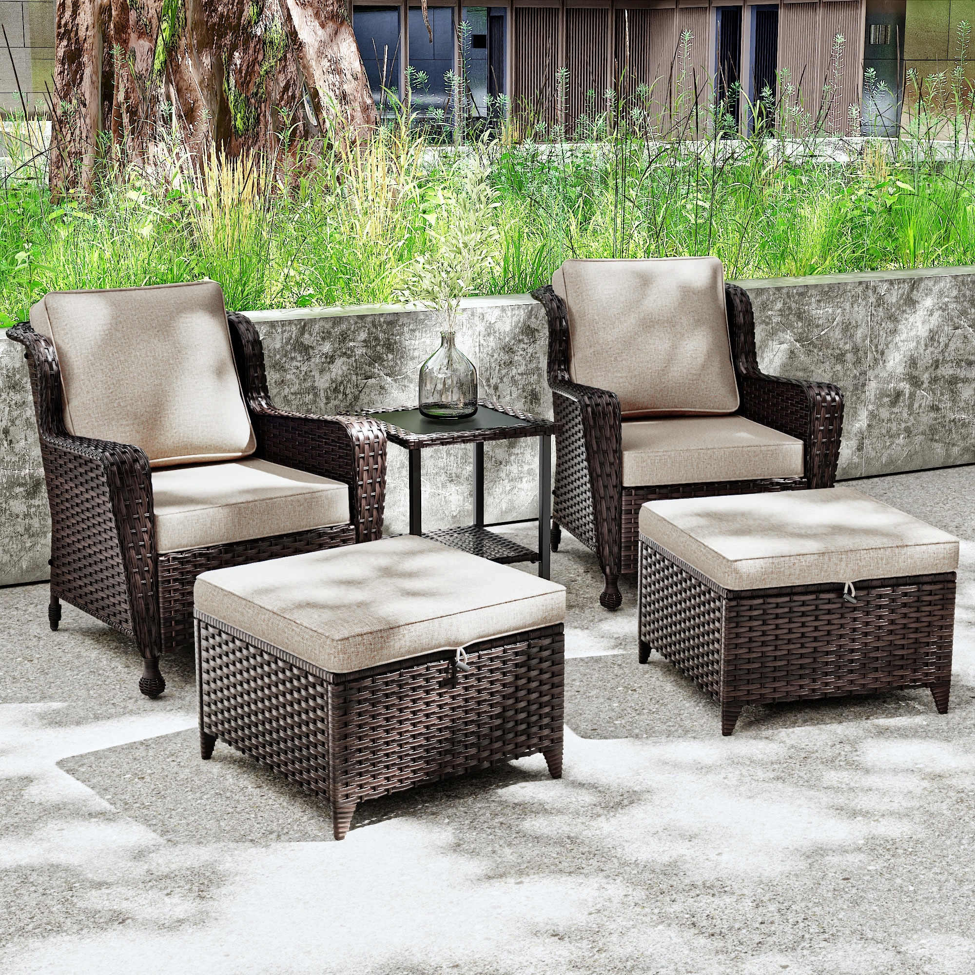 COZYWOR 5-piece Patio Rattan Conversation Set With Side Table