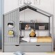 preview thumbnail 29 of 50, Pine Wood House Bed with Trundle Bed, Bookcase Bed with Storage Shlef & Roof, Semi-enclosed Design, for Kids Girls Boys