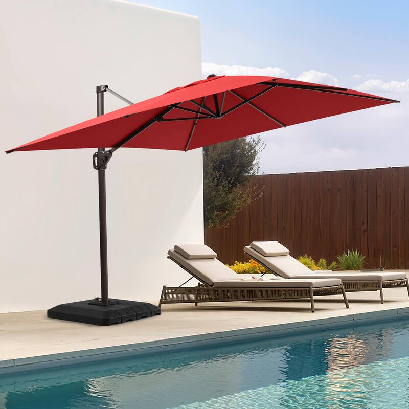 Outdoor 11 x 9 FT Patio 360 Degree Rotation Cantilever Umbrella with 4-Piece Umbrella Base