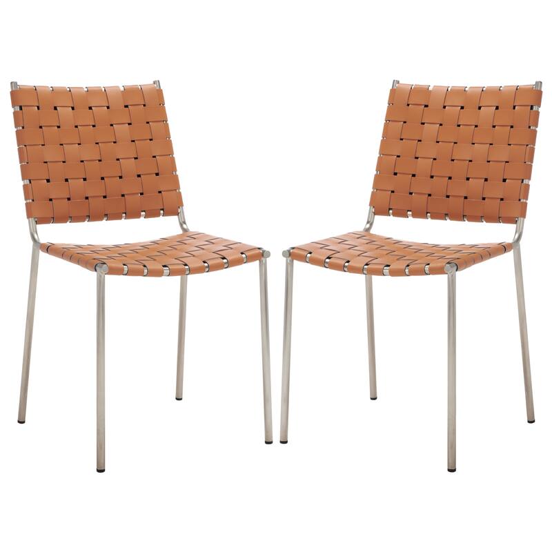 SAFAVIEH Marvel Woven Leather Dining Chair (Set of 2) - 17" W x 20.5" L x 33.8" H - 17"Wx21"Dx34"H