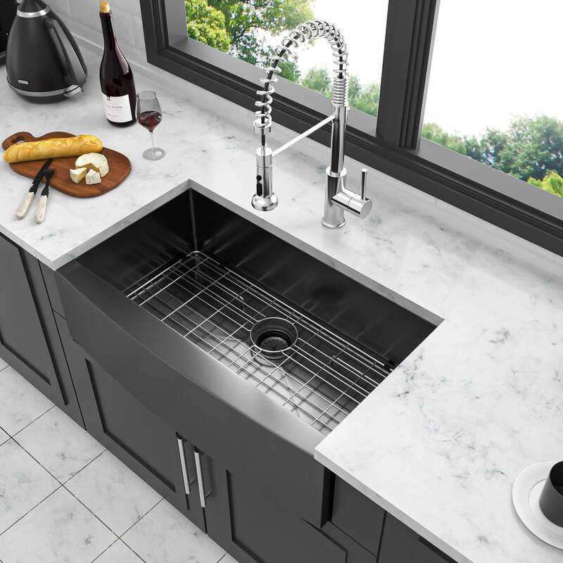 36 Inch Gunmetal Black Stainless Steel 16 gauge Kitchen Sink - 36 x 21