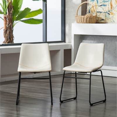 Modern Set of 2 Dining Chairs with PU Leather Backrest Metal Frame for Dining Room Living Room and Bedroom