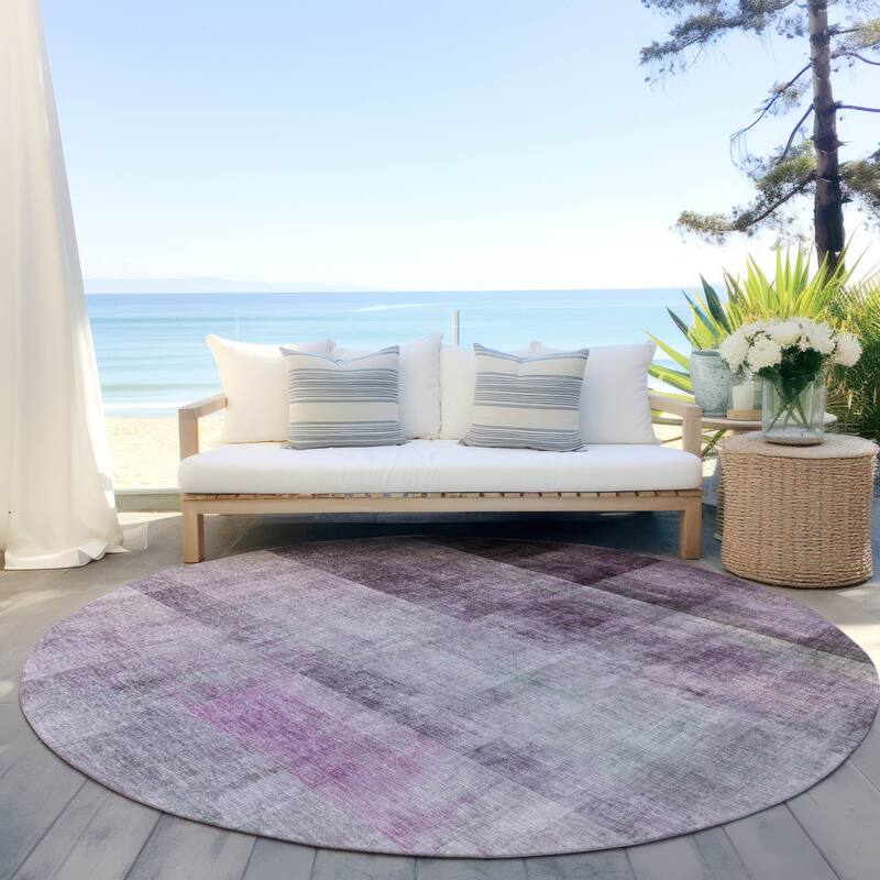 Machine Washable Indoor/ Outdoor Modern Abstract Chantille Rug - Purple - 8' x 8'