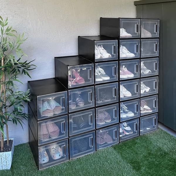 Moasis XXL 20 Pack Shoe Storage Boxes Clear Plastic Stackable Shoe ...
