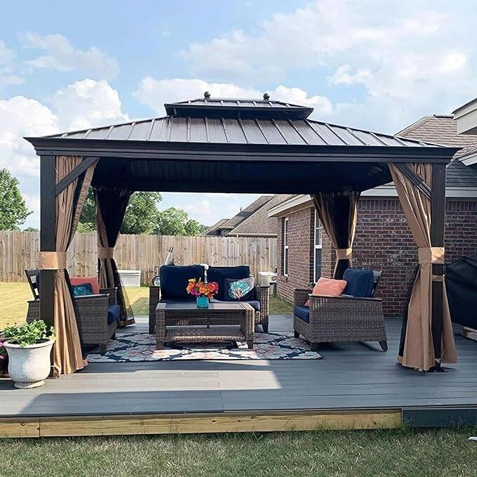 PURPLE LEAF Outdoor Gazebo Aluminum Frame Galvanized Steel Hardtop Gazebo