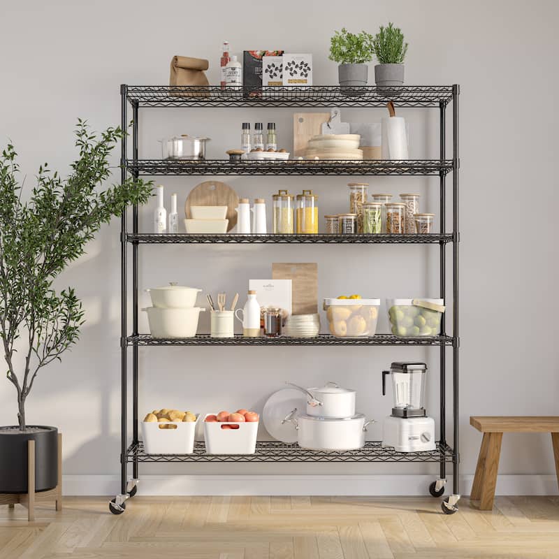 Seville Classics 60 in W x 18 in D x 75 in H UltraDurable Commercial-Grade 5-Tier Steel Wire Shelving with Wheels