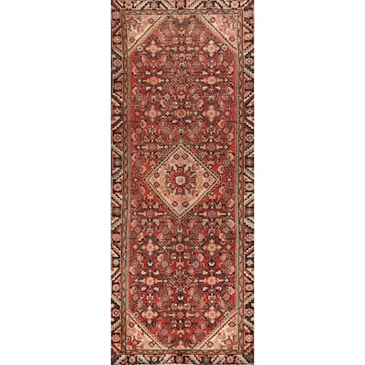Hand Knotted Oriental 100% Wool Carpet Traditional Geometric Red Hamedan Runner Rug - 10' 3'' X 3' 4''