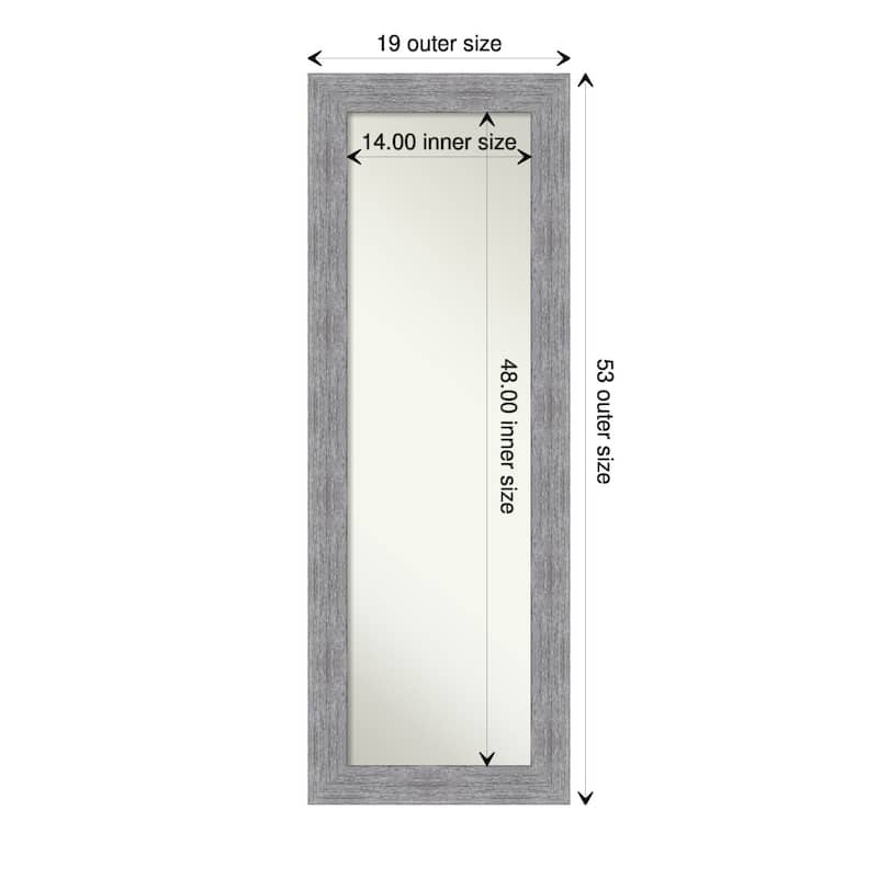 Non-Beveled Full Length On The Door Mirror - Bark Rustic Frame - Outer Size: 19 x 53 in - Bark Rustic Grey