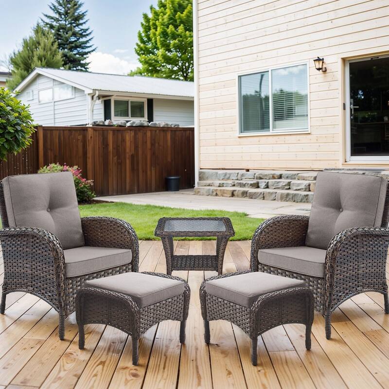 Outdoor Patio Chairs Ottomans with Side Table - Blue - Brown - Blue - Brown