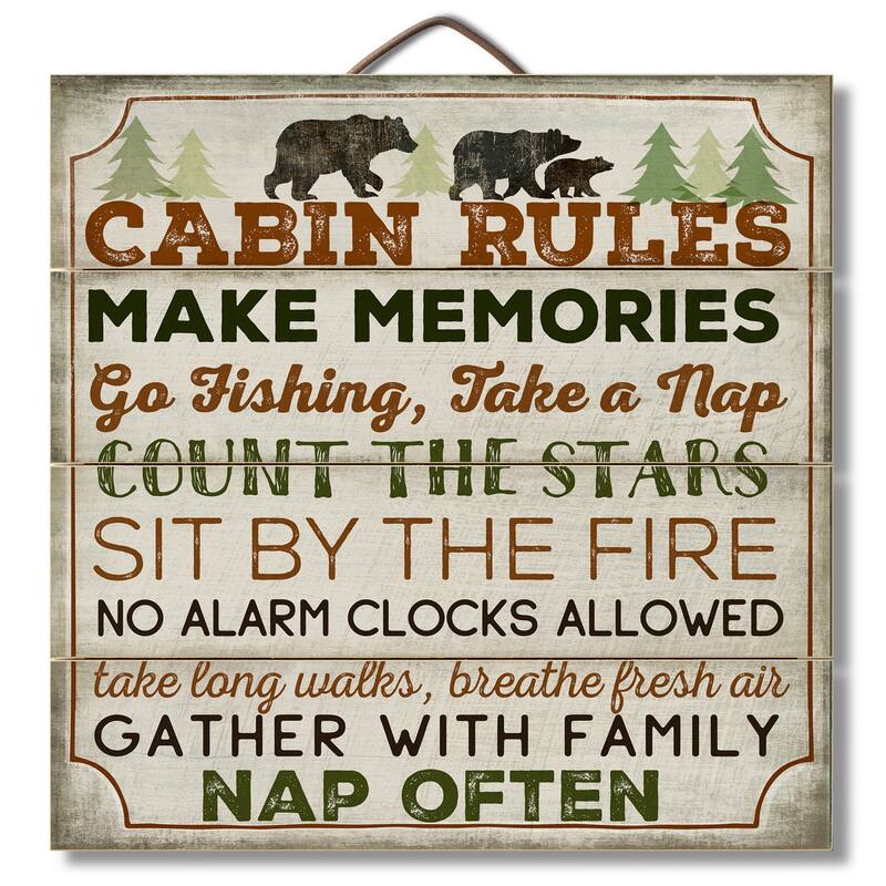 Real Pine Wood Pallet Sign 12" x 12" - Cabin Rules