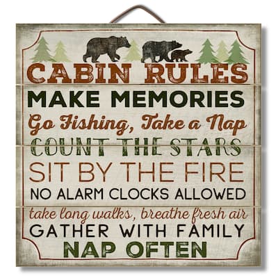 Real Pine Wood Pallet Sign 12" x 12" - Cabin Rules