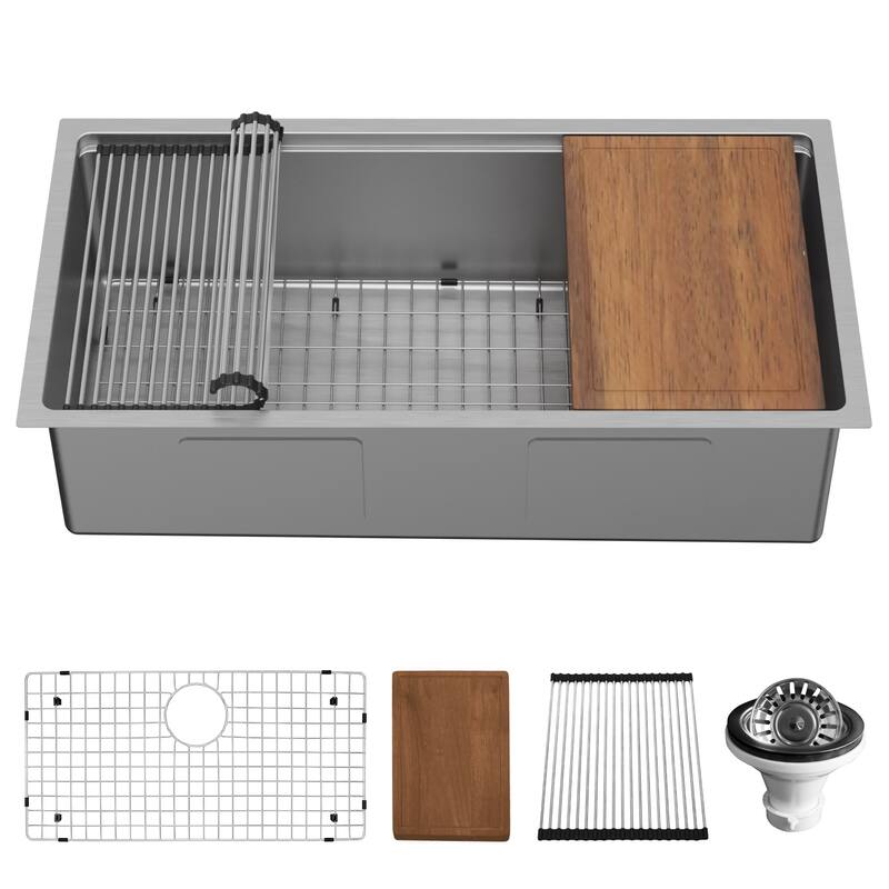 Karran USA WS-38-PK1 Elite Workstation 36" Undermount Single Basin - Satin Brushed