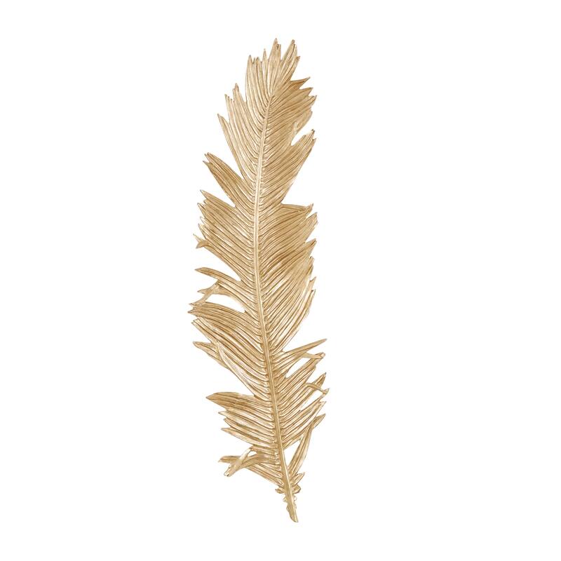 Gold Polystone Large Metallic Feather Bird Wall Decor